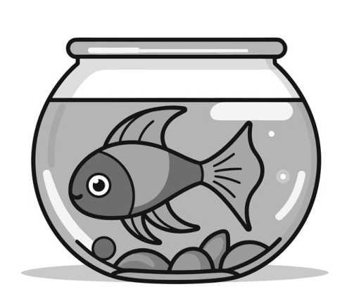 A pet fish in a glass bowl