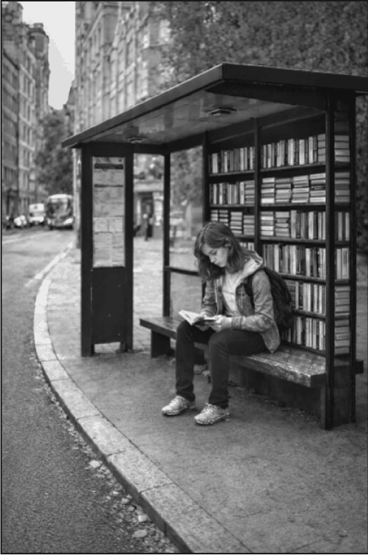 A little library at a bus stop