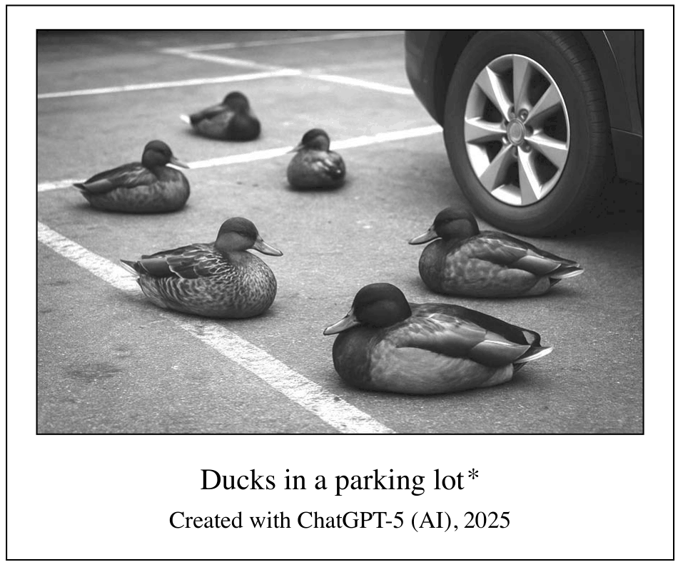 Ducks in a parking lot*